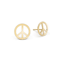 Peace Sign Stud Earrings in 14k Gold
