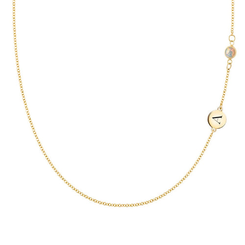 1 Letter & 1 Petite Opal Necklace in 14k Gold (October)