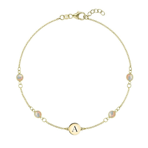 1 Letter & 4 Petite Opal Bracelet  in 14k Gold (October)
