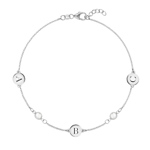 3 Letter & 2 Petite Birthstone Bracelet in 14k Gold - White Gold