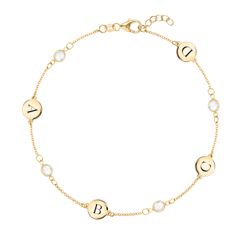 4 Letter & 4 Petite Birthstone Bracelet in 14k Gold