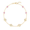 Pink Awareness Love bracelet featuring four 4 mm Pink Sapphires and four 1/4” flat engraved letter discs - front view