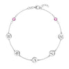 14k White Gold Pink Awareness Brave bracelet featuring two 4 mm Pink Sapphires and five 1/4” flat engraved letter discs