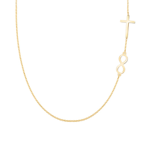 Infinity & Cross Necklace in 14k Gold