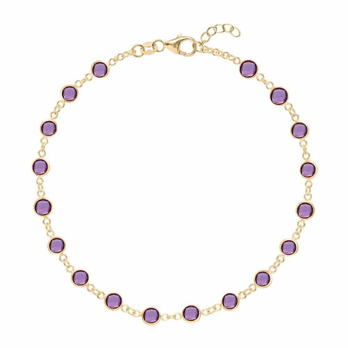 Newport 14k yellow gold bracelet featuring eighteen 4 mm briolette cut bezel set amethysts - front view
