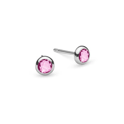 Pink Sapphire Birthstone Stud Earrings in 14k White Gold (October)