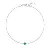 Classic cable chain bracelet featuring one 4 mm briolette cut emerald bezel set in 14k white gold