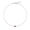 Classic cable chain bracelet featuring one 4 mm briolette cut garnet bezel set in 14k white gold