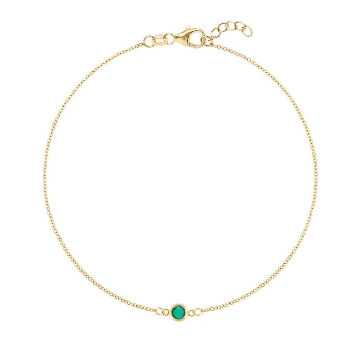 Classic cable chain bracelet featuring one 4 mm briolette cut emerald bezel set in 14k yellow gold - front view