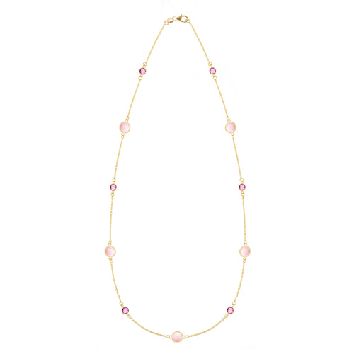 Bayberry Grand & Petite 11 Pink Opal & Pink Sapphire Necklace in 14k Gold (October)