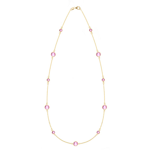 Bayberry Grand & Petite 11 Pink Sapphire Necklace in 14k Gold (October)