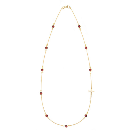 Bayberry Garnet Birthstone Cross Necklace in 14k Gold (January)