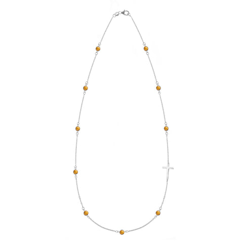 Bayberry Citrine Birthstone Cross Necklace in 14k Gold (November) - White Gold