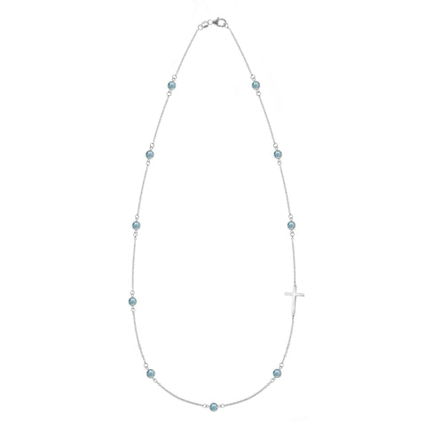 Bayberry Nantucket Blue Topaz Birthstone Cross Necklace in 14k Gold (December) - White Gold