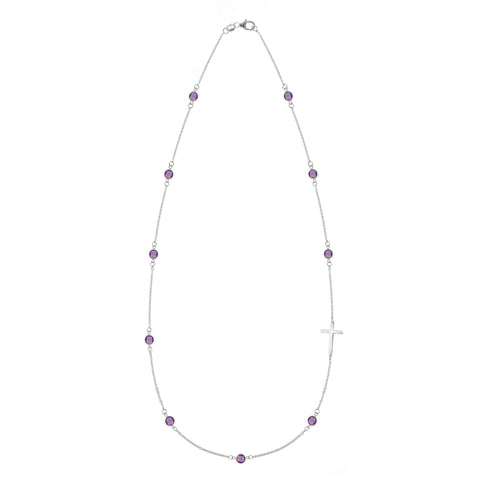 Bayberry Amethyst Birthstone Cross Necklace in 14k Gold (February) - White Gold