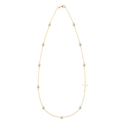 Bayberry Aquamarine Birthstone Cross Necklace in 14k Gold (March)