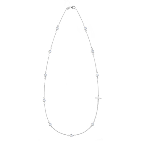 Bayberry Moonstone Birthstone Cross Necklace in 14k Gold (June) - White Gold