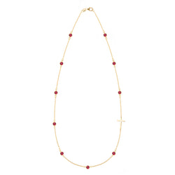 Bayberry Ruby Birthstone Cross Necklace in 14k Gold (July)