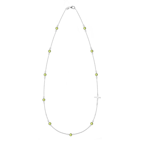 Bayberry Peridot Birthstone Cross Necklace in 14k Gold (August) - White Gold