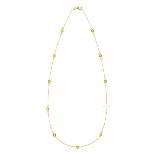Bayberry Peridot Birthstone Cross Necklace in 14k Gold (August)