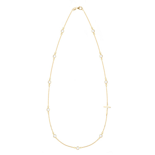 Bayberry Birthstone Cross Necklace in 14k Gold