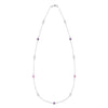 De-Lovely Bayberry necklace featuring eleven 4 mm pink sapphires, moonstones and amethysts bezel set in 14k white gold