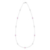 Pink Awareness Bayberry necklace featuring eleven 4 mm briolette pink sapphires & moonstones bezel set in 14k white gold