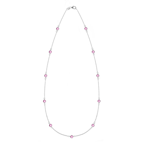 Bayberry 11 Pink Sapphire Necklace in 14k Gold (October) - White Gold