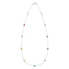 Rainbow Bayberry 11 Birthstone necklace featuring eleven 4 mm rainbow hued gemstones bezel set in 14k white gold
