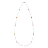 Sunset Bayberry 11 Birthstone necklace featuring eleven 4 mm pink sapphires & citrines bezel set in 14k white gold