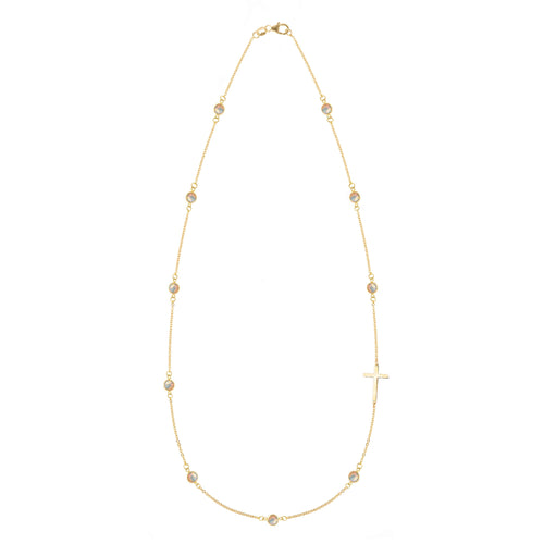 Bayberry Opal Birthstone Cross Necklace in 14k Gold (October)