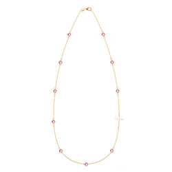 Bayberry Pink Sapphire Birthstone Cross Necklace in 14k Gold (October)