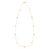 Pink Awareness Bayberry necklace featuring eleven 4 mm briolette pink sapphires & moonstones bezel set in 14k gold