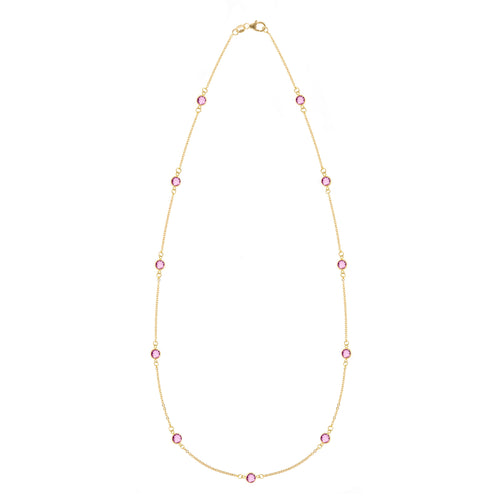 Bayberry 11 Pink Sapphire Necklace in 14k Gold (October)