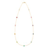 Rainbow Bayberry 11 Birthstone necklace featuring eleven 4 mm rainbow hued gemstones bezel set in 14k gold - front view