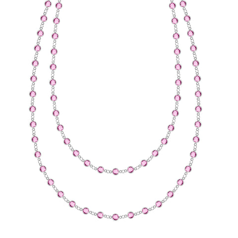 Newport Pink Sapphire Long Necklace in 14k Gold (October) - White Gold