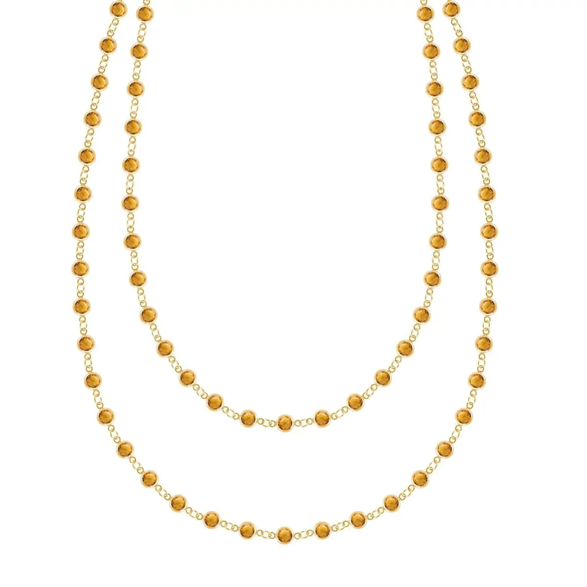 Newport Wrap necklace featuring 4 mm briolette cut citrines bezel set in 14k yellow gold - front view