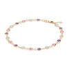 De-Lovely Newport 14k gold bracelet featuring alternating 4 mm pink sapphires, moonstones & amethysts - angled view