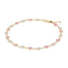 Pink Awareness Newport 14k gold bracelet featuring eighteen alternating 4 mm pink sapphires and moonstones - angled view