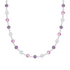 De-Lovely Newport necklace featuring alternating 4 mm pink sapphires, moonstones and amethysts bezel set in 14k white gold