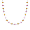 Sunset Newport necklace featuring 19 alternating 4 mm briolette cut pink sapphires and citrines bezel set in 14k white gold