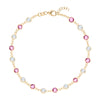 Pink Awareness Newport 14k gold bracelet featuring eighteen alternating 4 mm pink sapphires and moonstones - front view