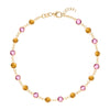 Sunset Newport 14k gold bracelet featuring eighteen alternating 4 mm briolette cut pink sapphires and citrines - front view