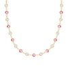 Pink Awareness Newport necklace featuring nineteen alternating 4 mm pink sapphires and moonstones bezel set in 14k gold