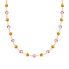 Sunset Newport necklace featuring 19 alternating 4 mm briolette cut pink sapphires and citrines bezel set in 14k gold