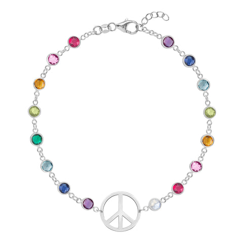 Rainbow Large Peace Sign Newport Bracelet in 14k Gold - White Gold