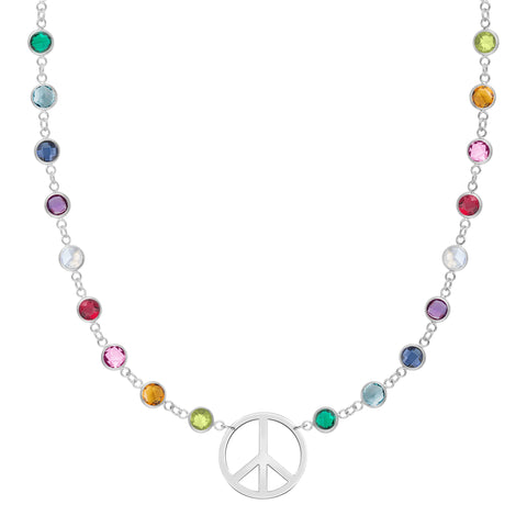 Rainbow Large Peace Sign Newport Necklace in 14k Gold - White Gold