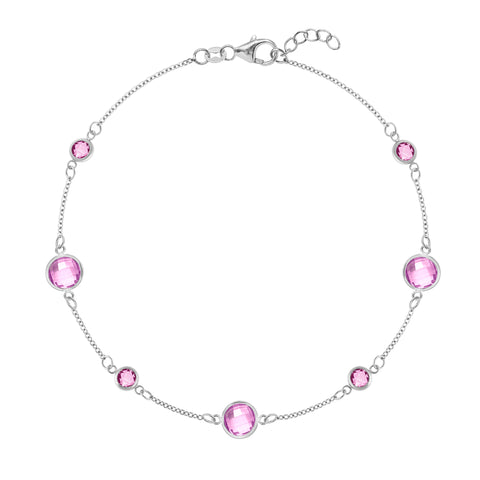 Bayberry Grand & Petite 7 Pink Sapphire Bracelet in 14k Gold (October) - White Gold