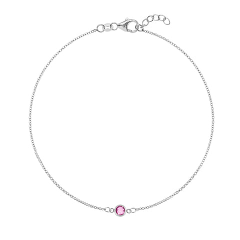 Petite 1 Pink Sapphire Bracelet in 14k Gold (October) - White Gold