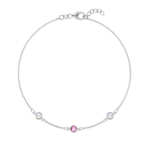 Pink Awareness 3 Stone Bracelet in 14k Gold - White Gold